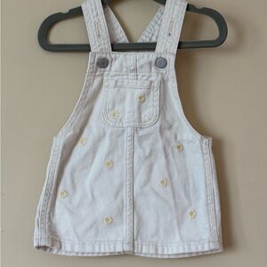 Old Navy White Denim Overall Dress with Yellow Daisy Embroidery